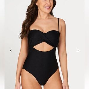 Niptuck Swim Black Gamma Texture Luka Bandeau One-Piece Swimsuit Size 6